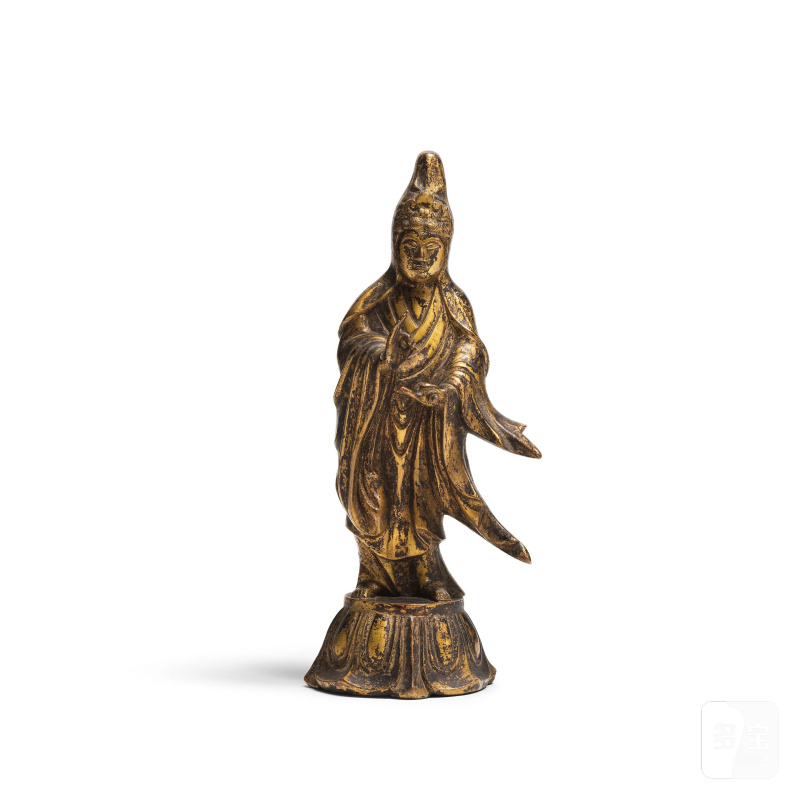 日本 江戶時代 鎏金銅菩薩像 | STATUETTE DE KANNON EN BRONZE DORÉ - 图6